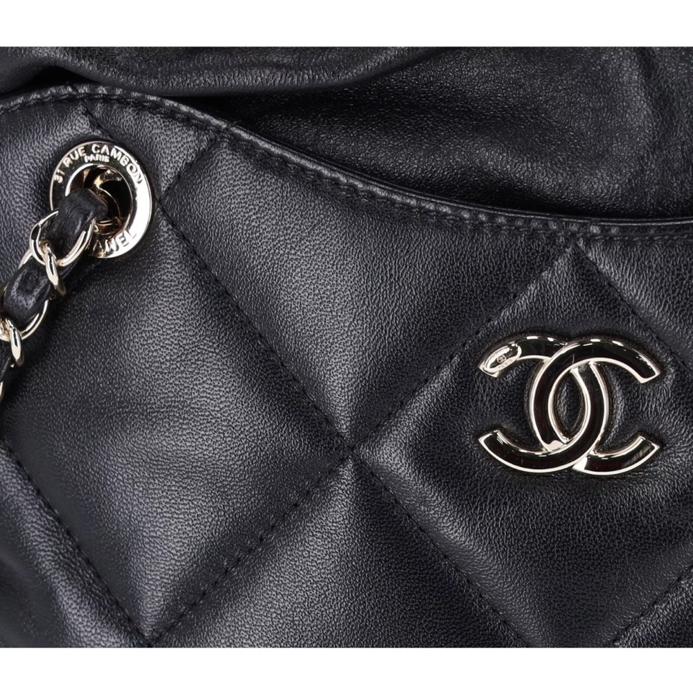 Chanel Lambskin Quilted Small Drawstring Shopping Bag Black - Picture 10 of 14